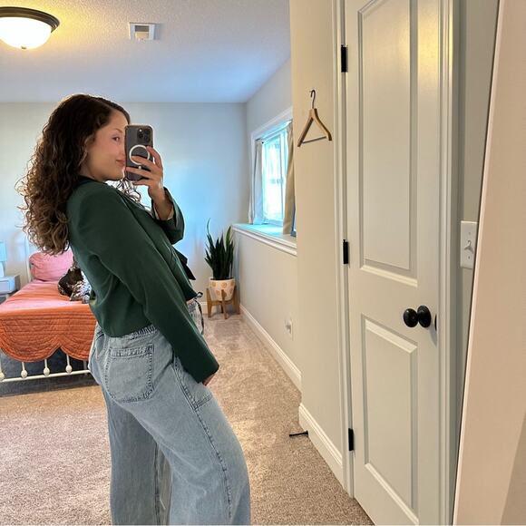 GANNI Green Cropped Blazer Jacket 34 Small - Picture 2 of 13